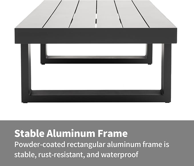 Sneijde Outdoor Coffee Table for Patio All-Weather Rectangle Aluminum Coffee Table for Garden Deck Poolside, Dark Grey, 23.8" D x 47.2" W x 13.2" H