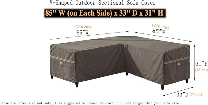 Heavy Duty Waterproof Outdoor V-Shaped Sectional Sofa Cover UV Resistant Patio Furniture Covers for 5 Seater 85" W (on Each Side) x 33" D x 31" H Dark Grey