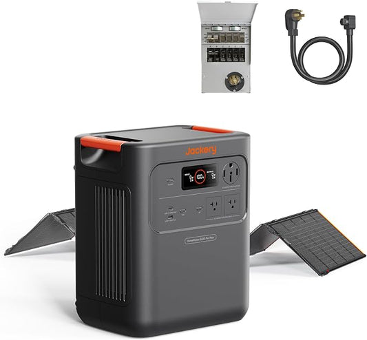 Jackery HomePower 3600 Pro Max Portable Power Station with 500W Solar Panel, MTS & 40A Charging Cable, 4000W 120V/240V AC Output, 3584Wh LFP Battery, Expandable to 21kWh, Essential Home Backup