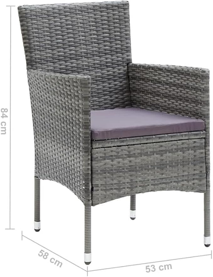 BOWERY HILL Contemporary Poly Rattan & Steel Patio Dining Set, 7-Piece, Gray Matte Finish, Weather-Resistant, Comfortable Cushions, Seats 6, Modern Design Outdoor Furniture for Garden or Terrace