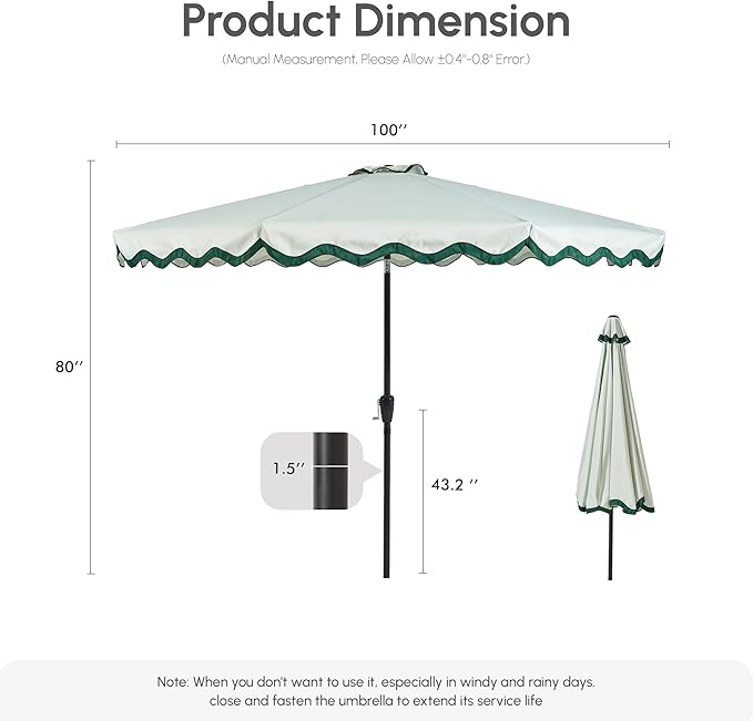 Weaxty 10FT Patio Umbrella, Trendy Color Scalloped Edge, UV-Resistant Canopy Outdoor Table Market Umbrella, Tilt Adjustment, Crank, Heavy-duty 8 Ribs for Backyard Poolside Deck Beach Lawn Backyard
