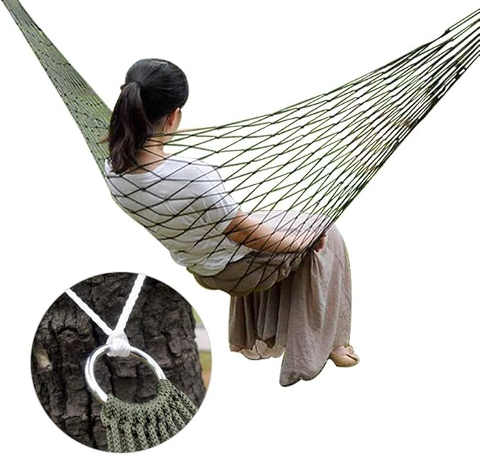 Hammock, Comfortable Nylon Mesh Rope Lightweight Portable Camping Hammock for Outdoor Relaxation Beach Backyard Park Camping