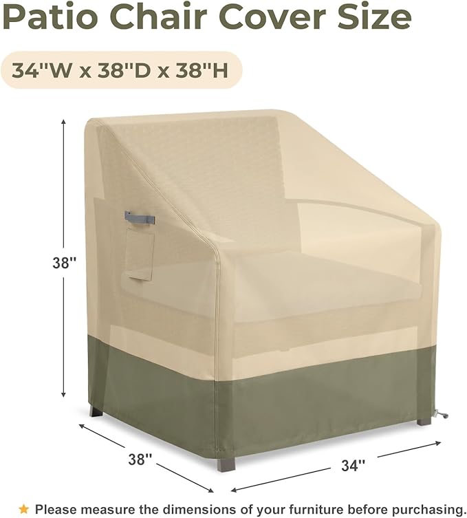 BPS Patio Chair Cover for Lawn Deep Seat and Deck Swivel Chairs, 600D Waterproof Cover with Attached Storage Bag and Reflective Handles for Outdoor Furniture, 34''W x 38''D x 38''H