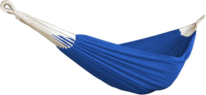 Bliss Hammocks 60" W Double Outdoor Hammock with Hand-Woven Rope Loops & Tree Straps, Patio, Durable, Cotton/Polyester, 265 Lbs Capacity, Dark Blue
