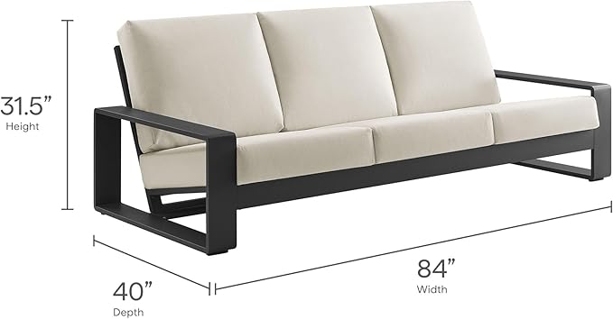 Modway Lirienne Aluminum 4-Piece Outdoor Furniture Set in Cream – Patio Conversation Set with 3-Seater Sofa, 2 Armchairs & Coffee Table