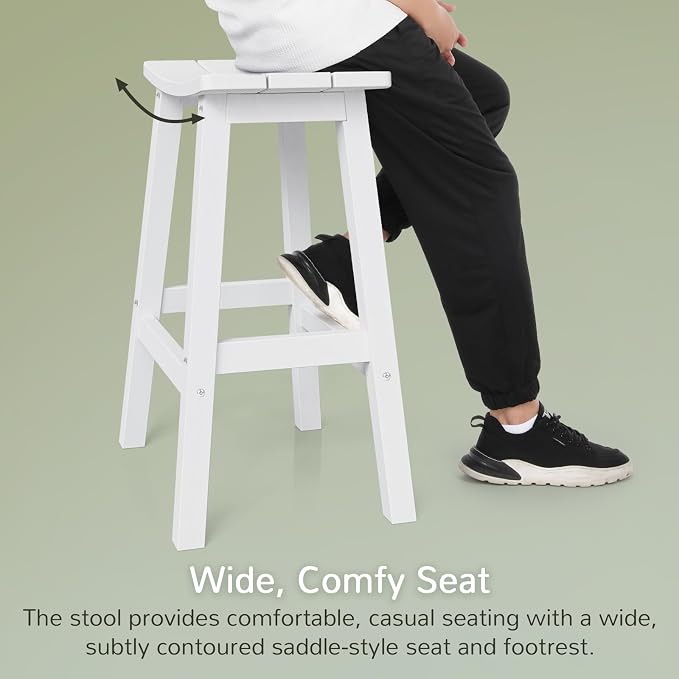Stoog Weatherproof Bar Stools Set of 4, 28" Patio Barstools, Easy to Clean and Maintain, All-Weather HIPS Furniture for Bar, Kitchen Counter, Deck & Patio, White