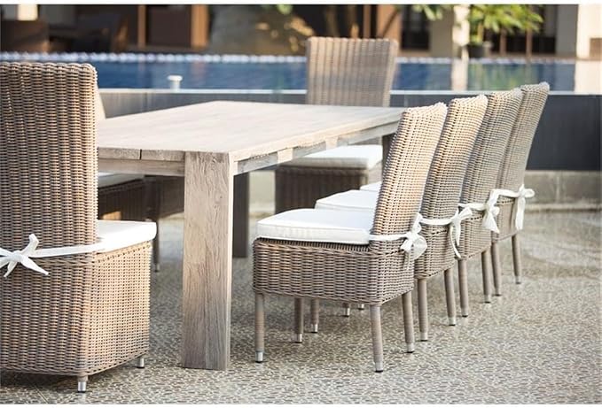 Pemberly Row Contemporary Wood Patio Dining Table, Recycled Teak, Natural Finish, 108.25 x 39.11 x 30.5 in, Modern Outdoor Table for up to 10 Chairs, Durable Design Suitable for Patio or Commercial
