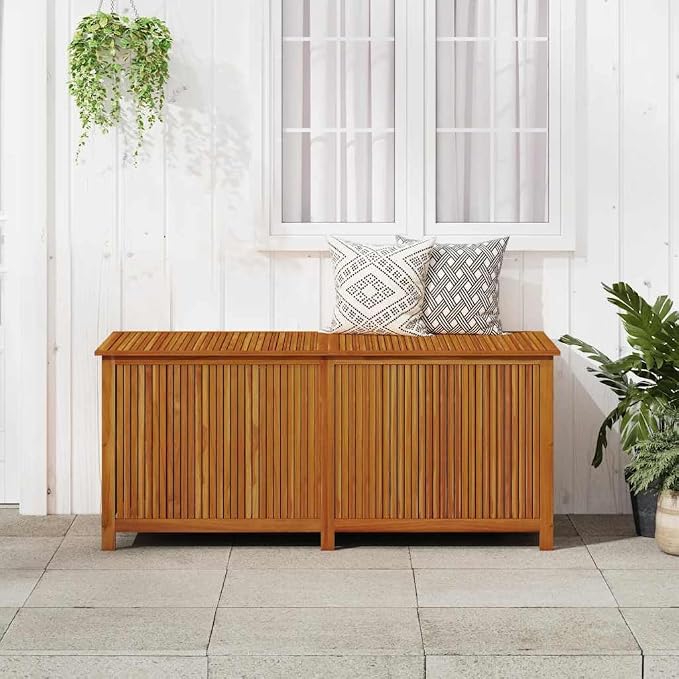 69"x69"x30" Brown Solid Acacia Wood Outdoor Storage Box with Lid, Oiled Finish Deck Box for Patio Cushions & Garden Tools, Large Wooden Furniture for Balcony, Poolside, Backyard