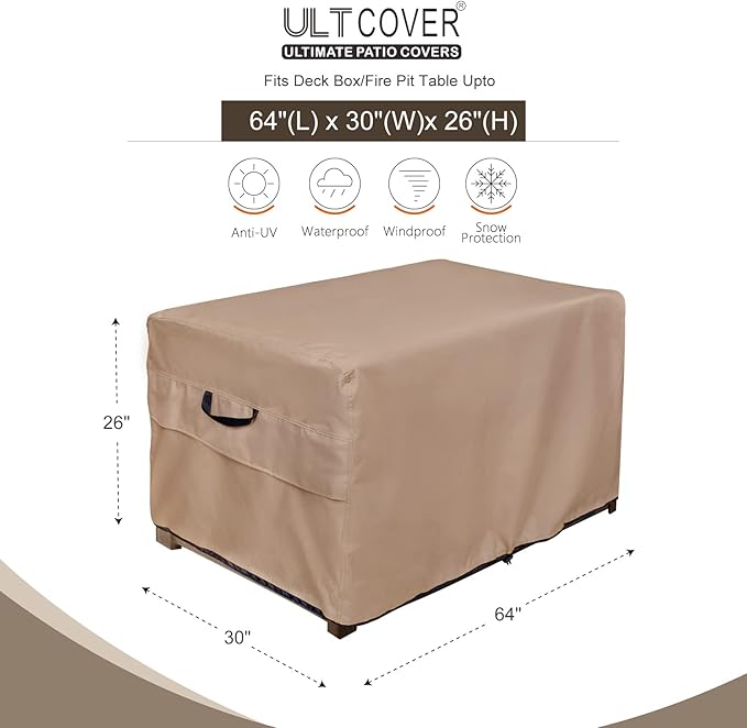 ULTCOVER Patio Deck Box Storage Bench Cover - Waterproof Outdoor Rectangular Fire Pit Table Covers 64 x 30 inch