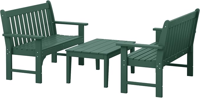 WestinTrends Malibu 3-Piece HDPE Outdoor Patio Furniture Couch and Coffee Table Set, Dark Green