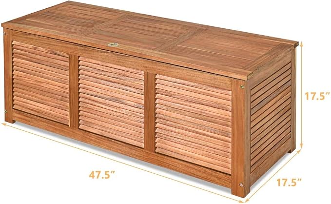LDAILY Moccha Garden Backyard Storage Bench, Large Acacia Wood Deck Box, Outdoor Storage Container for Patio Furniture Cushions and Gardening Tools