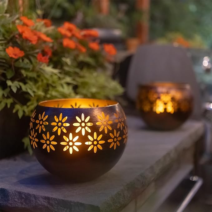 (1-Pack) Outdoor Waterproof Solar Lanterns - Metal Porch Lights with Flickering Flame for Tabletop, Patio, Garden & Landscape Decor (Bronze/Copper)