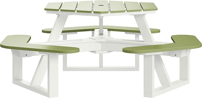 Shoreline Made in USA Hexagon Picnic Table, Seating for 6, White with Palm Green