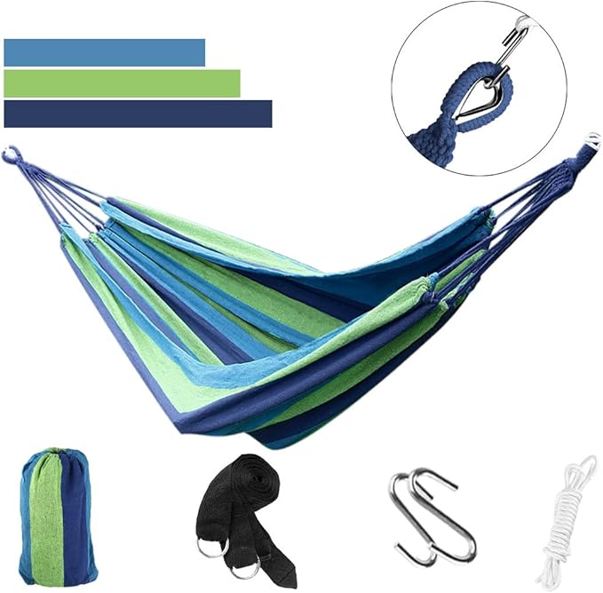 Ruilogod Single/Double Hammock Portable Swing Hanging Bed for Backyard, Park, Outdoor and Indoor Use, Free Carrying Bag Included Blue 200cm x 100cm Combo C (id: 396 d6b 86e 31a 668