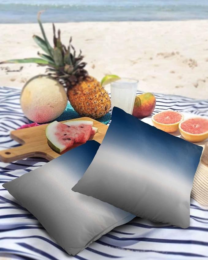 Outdoor Waterproof Throw Pillow Covers Set of 2 Blue Grey Ombre Pillowcases 18x18 Inches Gradient Gradual Color Patio Decorative Pillows Cushion Case Patio Pillows for Couch Bed Chair Garden