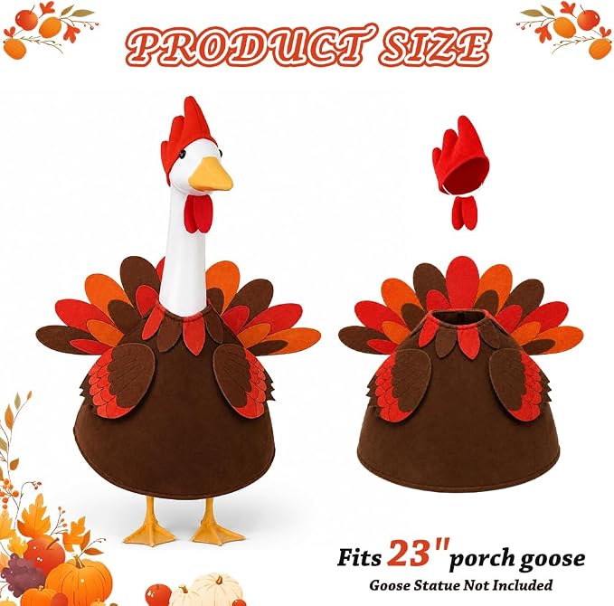 Thanksgiving Turkey Porch Goose Outfit for 23" Porch Goose Fall Autumn Sculpture Clothes for Garden Patio Yard Lawn Art Decoration