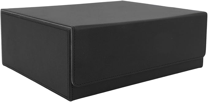 Card Deck Box 3 Rows Large Capacity Magnetic Closure PU Leather Card Deck Storage for Game Tarot (Black with Grey Lining)