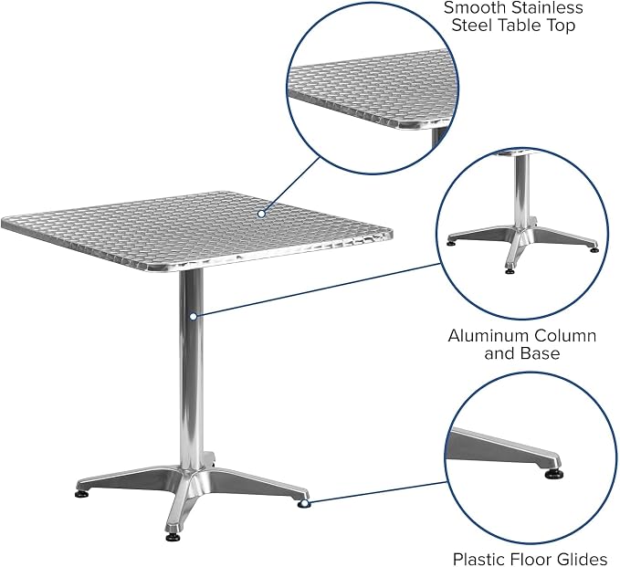 Flash Furniture Mellie Commercial Grade 27.5" Square Aluminum Indoor-Outdoor Table with Base