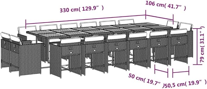 17-Piece Outdoor Patio Dining Set, Poly Rattan Garden Table and 16 Foldable Chairs with Cushions, Space-Saving Cube Design for Backyard Deck