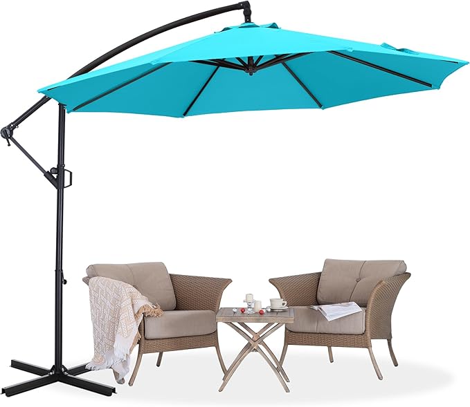 ABCCANOPY 10FT Cantilever Patio Umbrella with base included, 360° Rotation Outdoor Offset Umbrella for Backyard, Deck, Poolside (Aquamarine)
