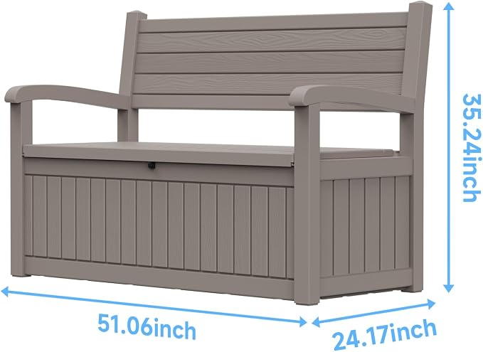 70 Gallon Outdoor Storage Bench， Waterproof and Lockable Outdoor Storage Box, Durable Resin Deck Box for Patio, Backyard, Garden, Porch(Grey)