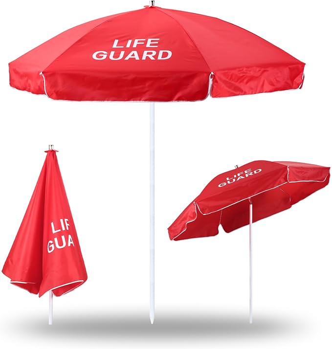 Dansydaisy Red Portable Beach Umbrella, 6.6ft Tilt Outdoor Umbrella Beach Umbrellas for Sand Sunshade with Adjustable Pole for Pool Patio, Instant Sun Protection Canopy