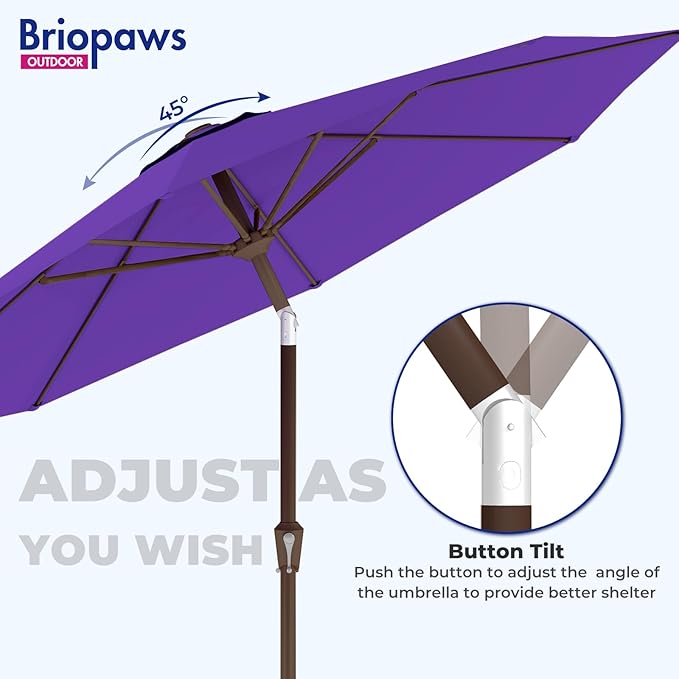 BRIOPAWS 9FT Patio Umbrella with Base Included | Outdoor Table Umbrellas | Push Button Tilt & Crank | 8 Sturdy Fiberglass Ribs | Waterproof | Heavy Duty for Garden Lawn DeckBackyard & Pool