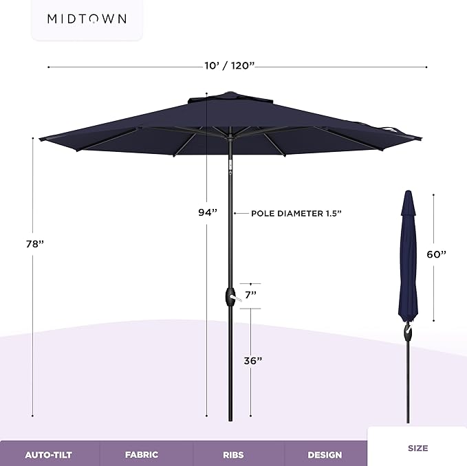 Midtown Umbrellas The Lean Patio Umbrella (Terylast Fabric - Navy, 10 Foot)