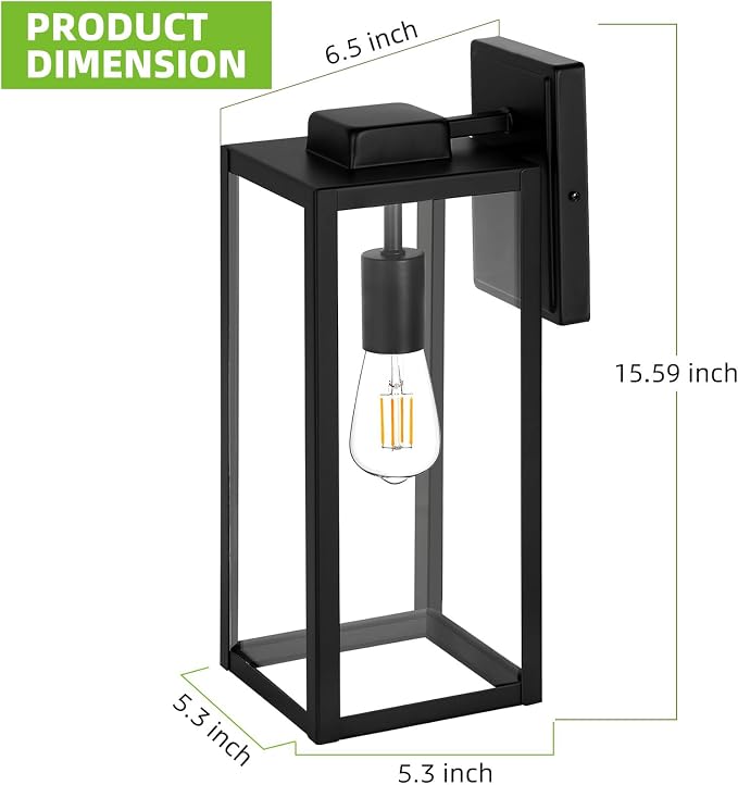 hykolity Large Size Outdoor Wall Lights,16 Inch Wall Lantern | Waterproof Exterior Wall Sconce, Anti-Rust Wall Mounted Lighting with Glass Shade, Lamp with E26 Socket for Porch, 2 Pack