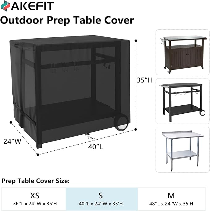 AKEfit Outdoor Prep Table Cover,Waterproof Patio Stainless Steel Table Work Cover,for Grill Dining Cart , Outdoor Table, Patio Food Prep Station-40"L x 24"W x 35"H