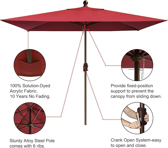 EliteShade USA 10-Year-Non-Fading 6.5x10Ft Rectangular Market Patio Umbrella, UPF 50+ UV Protection Performance Sun Umbrella, Heavy Duty Commercial Grade Outdoor Table Umbrella with Crank, Windproof Vented Top for Garden, Pool, Deck and Outdoor Playset...