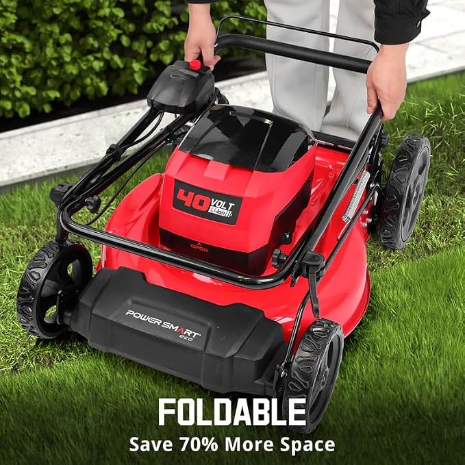 PowerSmart 40V 21" Cordless Electric Lawn Mower, Mulching & Bagging, Brushless Motor, 6-Position Height Adjustment, Foldable for Storage, 2x4.0Ah Batteries & Charger Included for Garden, Patio, Yard
