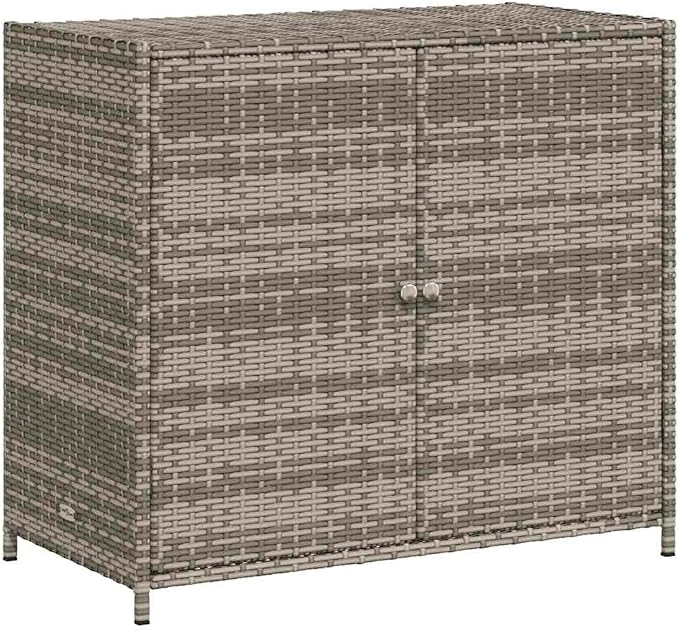Outdoor Storage Cabinet Grey Deck Box 17.7 x 32.7 x 29.9 in UV-Resistant PE Rattan Contemporary Patio Storage for Garden Balcony and Poolside