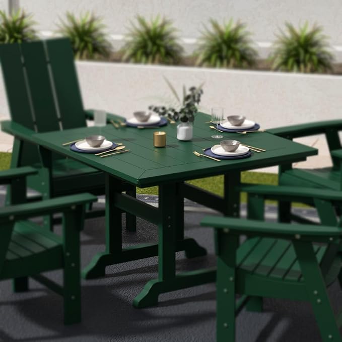 WestinTrends Malibu Outdoor Dining Table, All Weather Poly Lumber Adirondack 43" Trestle Square Patio Table with Umbrella Hole, Dark Green