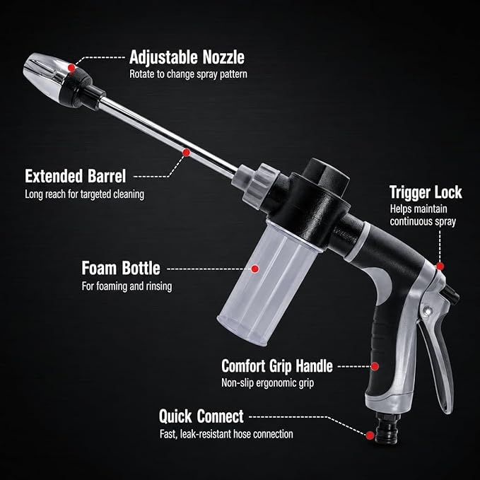 Multi Aquoxis Pressure Washer Gun, 2026 New Garden Shower High-Pressure Gun for Three Spray Modes, Durable Stainless Steel, Easy Installation, Universal Compatibility, Ideal for Patios and Driveways