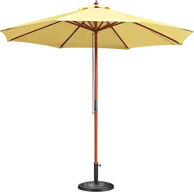 Yescom 9ft Coastal Solid Wood Umbrella Pulley Lift Commercial Base with Wheel Included for Seaside Restaurant Terrace Poolside Beach Club
