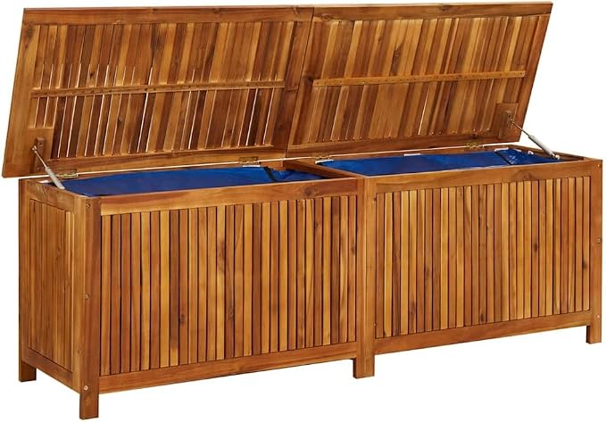 Outdoor Patio Storage Box 68.9x19.7x22.8 Inches Solid Acacia Wood with Liner, Large Deck Box for Cushions Pillows Garden Tools, Weatherproof Furniture with Gas Lift Lid for Backyard Balcony