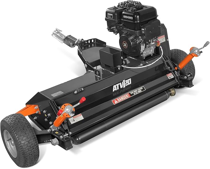 MechMaxx 48 inch Working Width Tow-Behind ATV Offset Flail Mower, ZONSEN 459cc 15HP Electric Start Gasoline Engine, 0.4in-2.5in Cutting Height,28pcs Hammers,Model ATV120