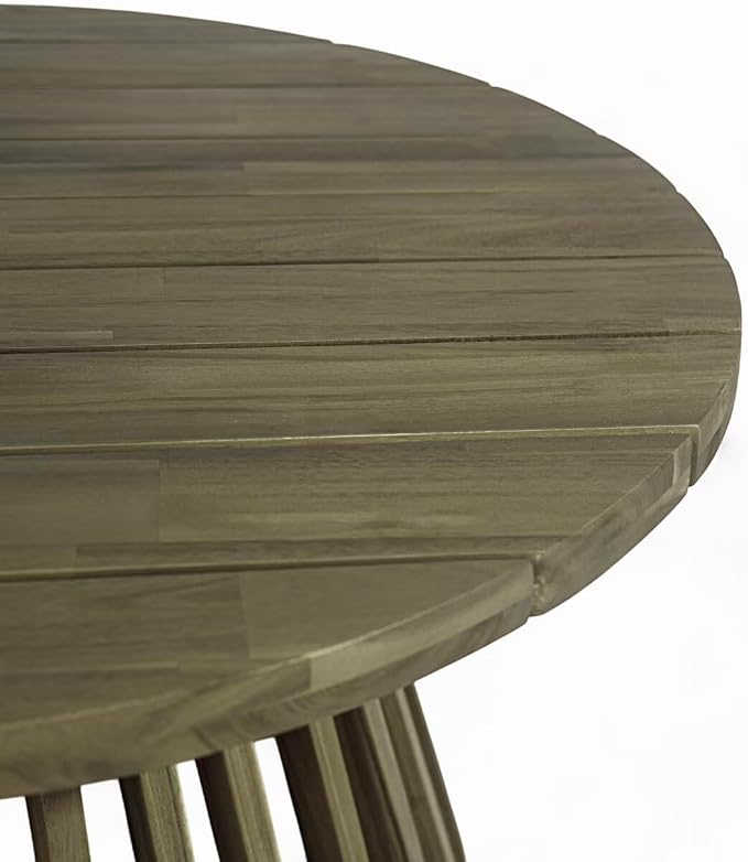 JIJIWANG 31.5" Outdoor Acacia Wood Patio Coffee Table for 2-4 Person, Round Coffee Table for Backyard, Lawn, Balcony, Grey Finis