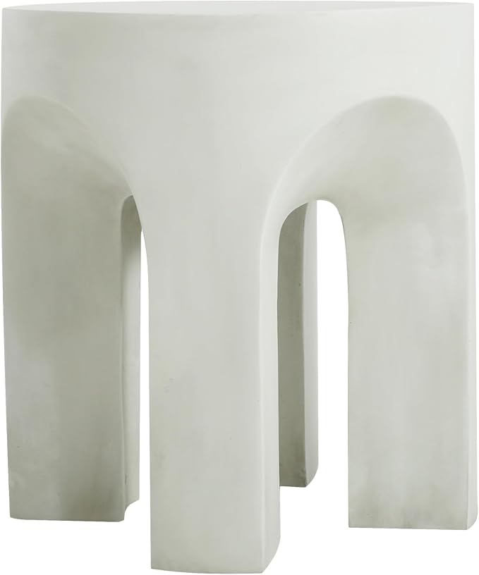 Round Outdoor Side Table, Antique White, No Assembly