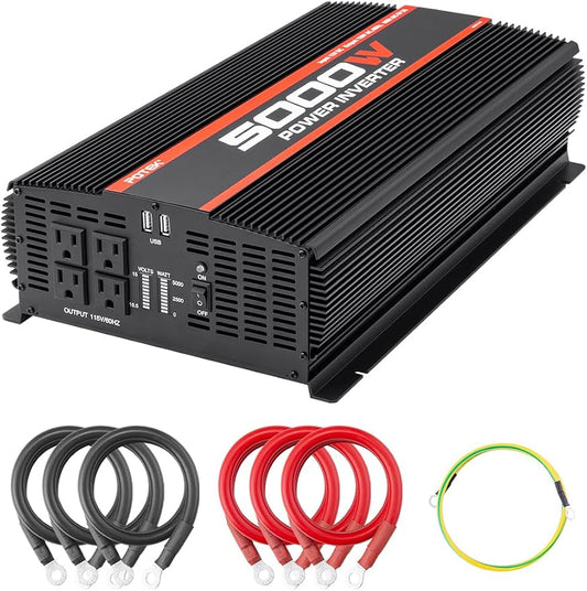 POTEK 5000W Power Inverter 4 AC Outlets 12V DC to 110V AC Car Inverter with 2 USB Ports Black
