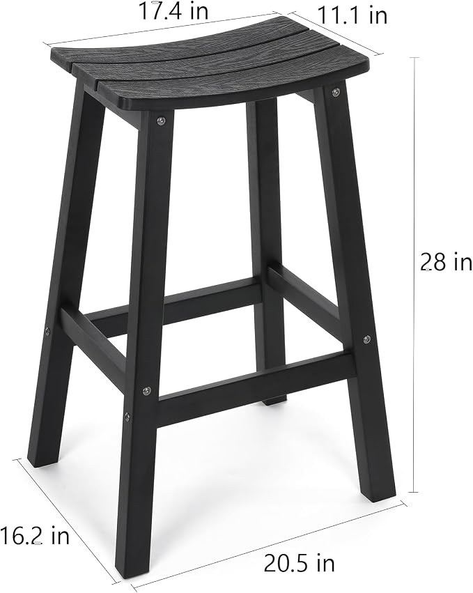 Stoog 3-Piece Patio Bar Set – All-Weather HIPS Outdoor Bar Stools Set of 2, Counter Height Bar Table with Waterproof Top, Fade & Rot Resistant, for Backyard, Deck, Garden, Black