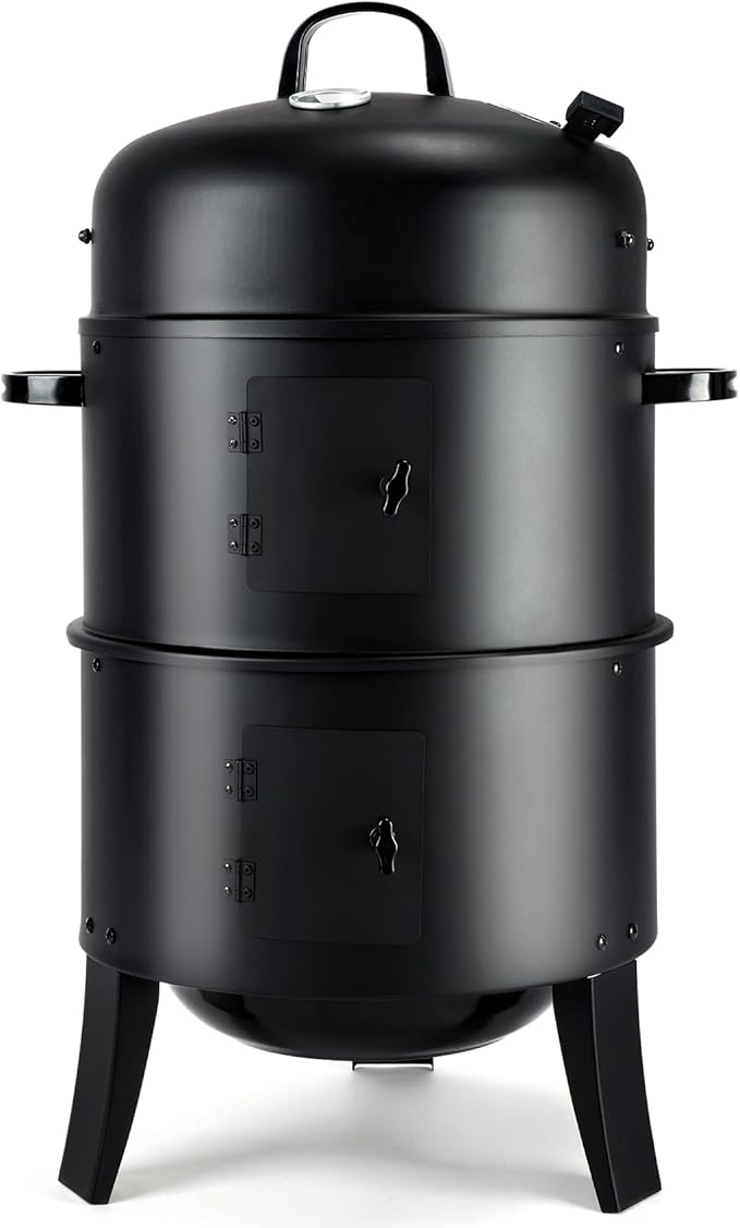 32" Vertical Charcoal Smoker Grill, Heavy-Duty BBQ Grill with Built-in Thermometer, 3 in 1 Grill and Smoker, Portable Meat Cooker with Air Vent for Outdoor Barbecue Cooking