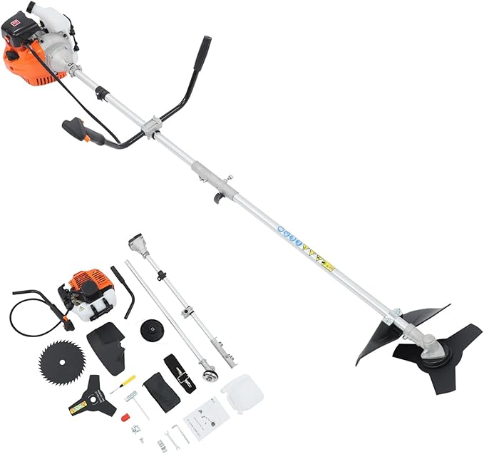 Gas Weed Trimmer, 2-Stroke 42.7cc Gas Powered Weed Eater with 3 Trimming Heads, Multifunction Garden Trimmer Handheld Brush Cutter for Trimming Shrubs, Clearing Weeds