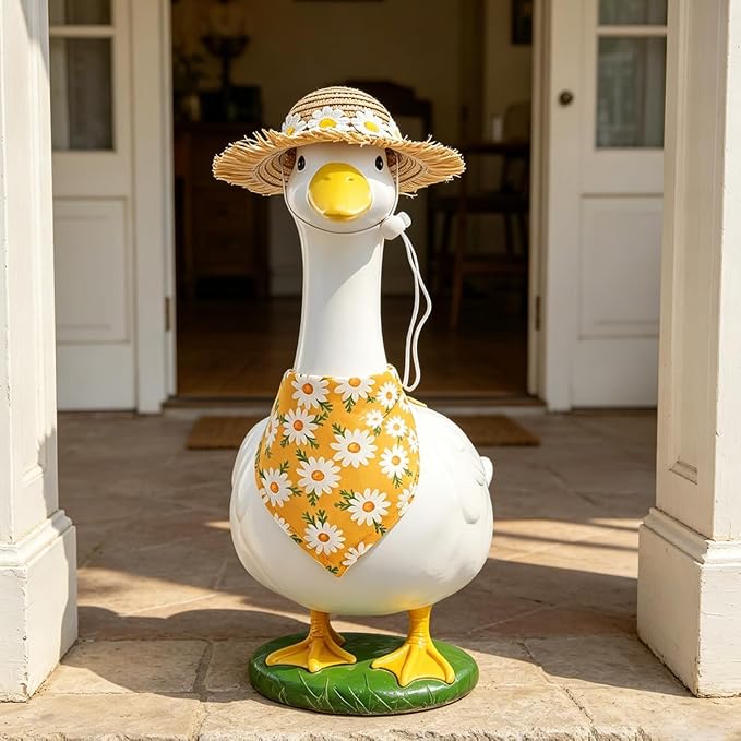 Summer Porch Goose Outfits for 23" 17" Lawn Porch Goose Statue Costume Cute Yellow Daisy Bandana and Hat for Garden Patio Statue Art Decor