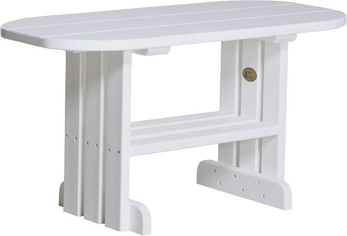 LuxCraft Poly Outdoor Coffee Table, Oval Patio Table with Shelf, Weather Resistant Low Tables for Adirondack Chairs & Outdoor Seating - Amish Made in USA (White)