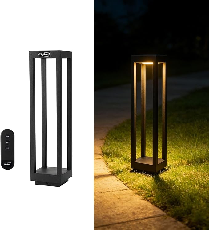 SkyGlow 24" Solar Pathway Light, Stainless Steel LED IP55 Outdoor Waterproof Curb Appeal Modern Landscape Path Bollard Lights for Garden, Lawn, Patio, Courtyard and Driveway Decoration