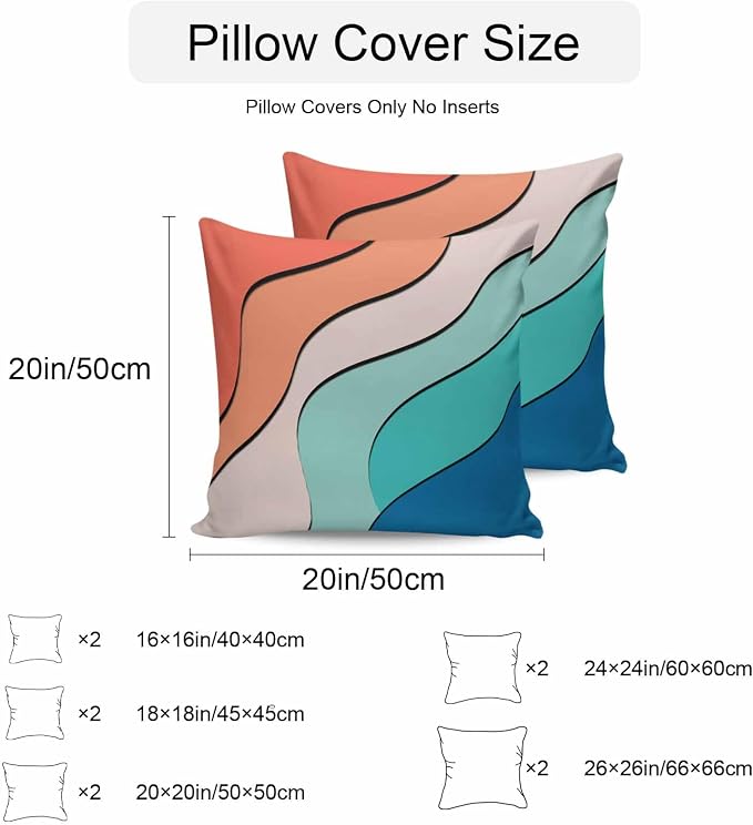 Orange Teal Ombre Outdoor Pillow Covers 26x26 Inch Throw Pillow Covers Set of 2 Waterproof Decorative Pillow Cases Modern Moire Abstract Art Cushion Covers for Patio Furniture Garden Couch Sofa