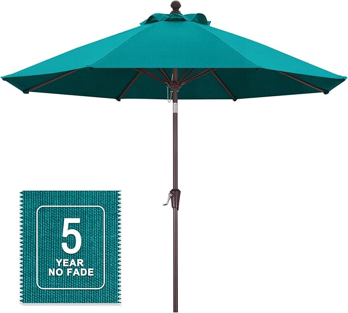 MASTERCANOPY Olefin 5-Year-Non-Fading 9ft Patio Umbrella with Tilt and Crank, Large UV Resistant Outdoor Table Umbrella with 8 Fiberglass Ribs for Deck, Yard & Market, Clear Blue