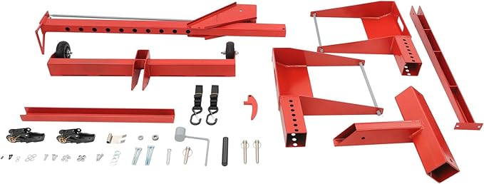 Riding Lawn Mower Lift, Lawn Mower Lift Jack 750 lbs Lifting Capacity Lawn Mower Lift Tool Lawn Mower Lift Adjustable Wheel Span for Mower Maintenance and Repair, Red